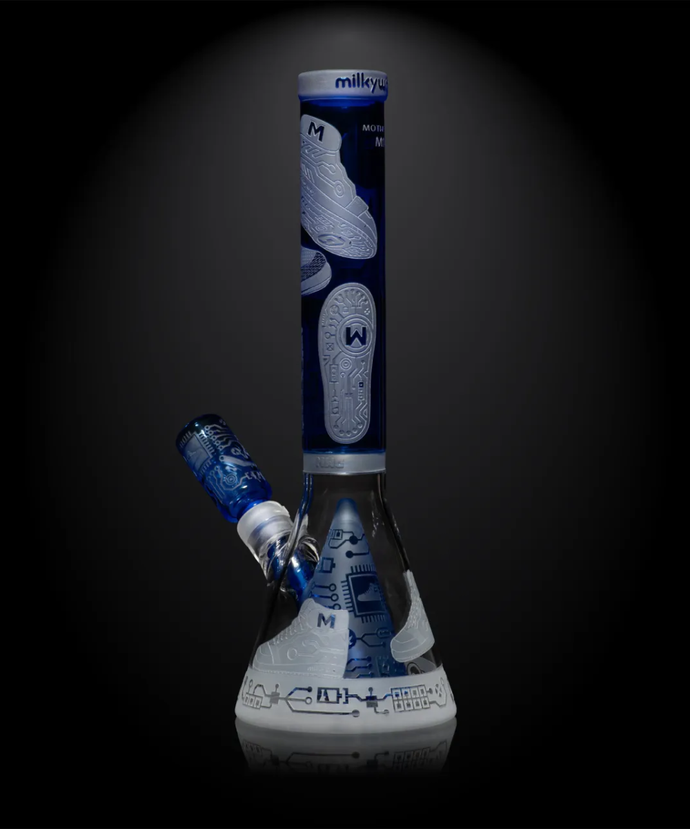 MILKY WAY GLASS: MOTHERBOARD MID BEAKER BONG WITH COLLINS PERC LIGHT BLUE (MK-1072)