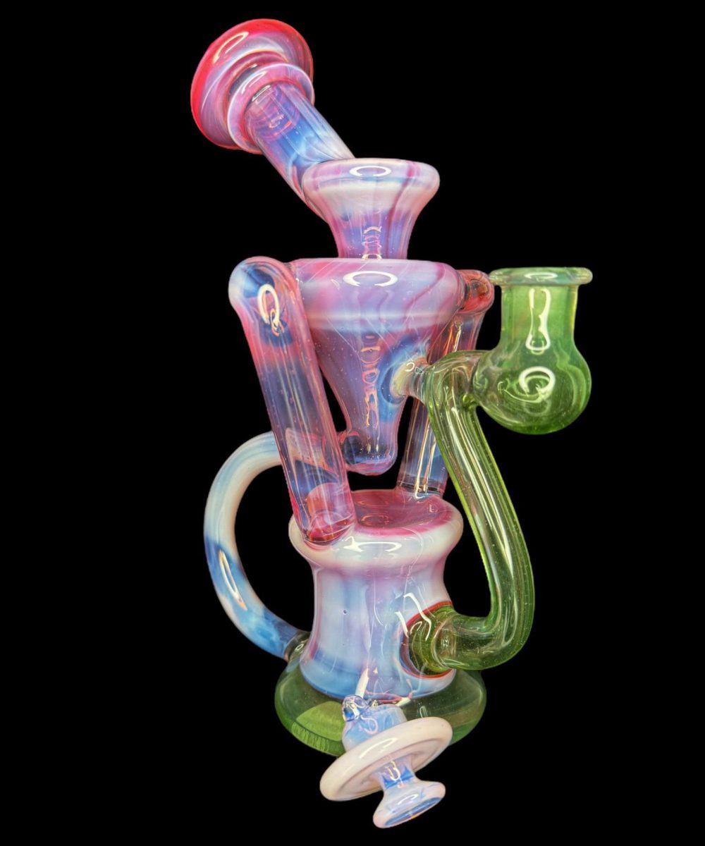 CURSE GLASS 2:1 AMBER PURPLE AND GREEN DUAL UPTAKE RECYCLER
