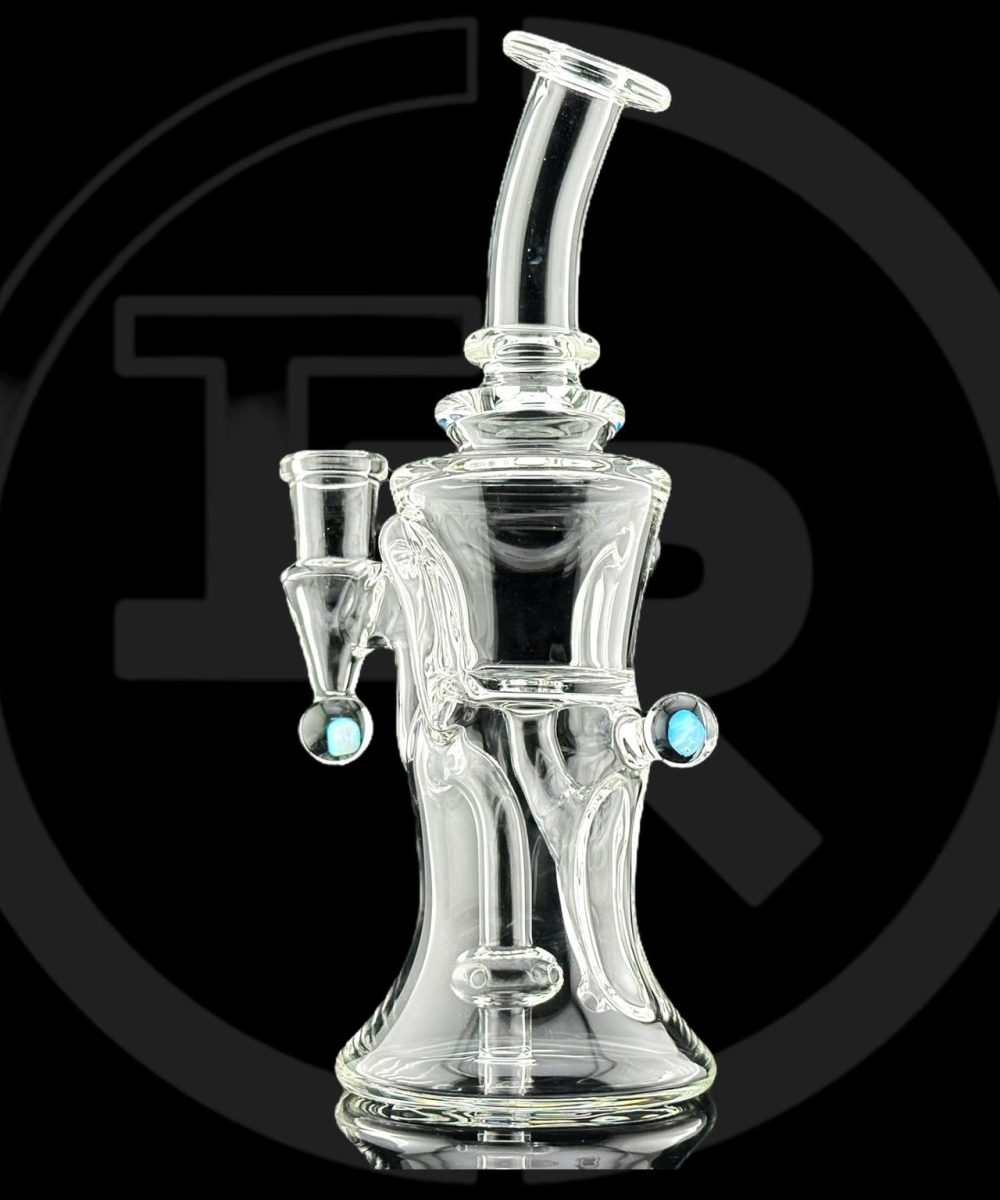 IRIDESCENT GLASS: 8" CLEAR GILCYCLER WITH DOUBLE OPAL