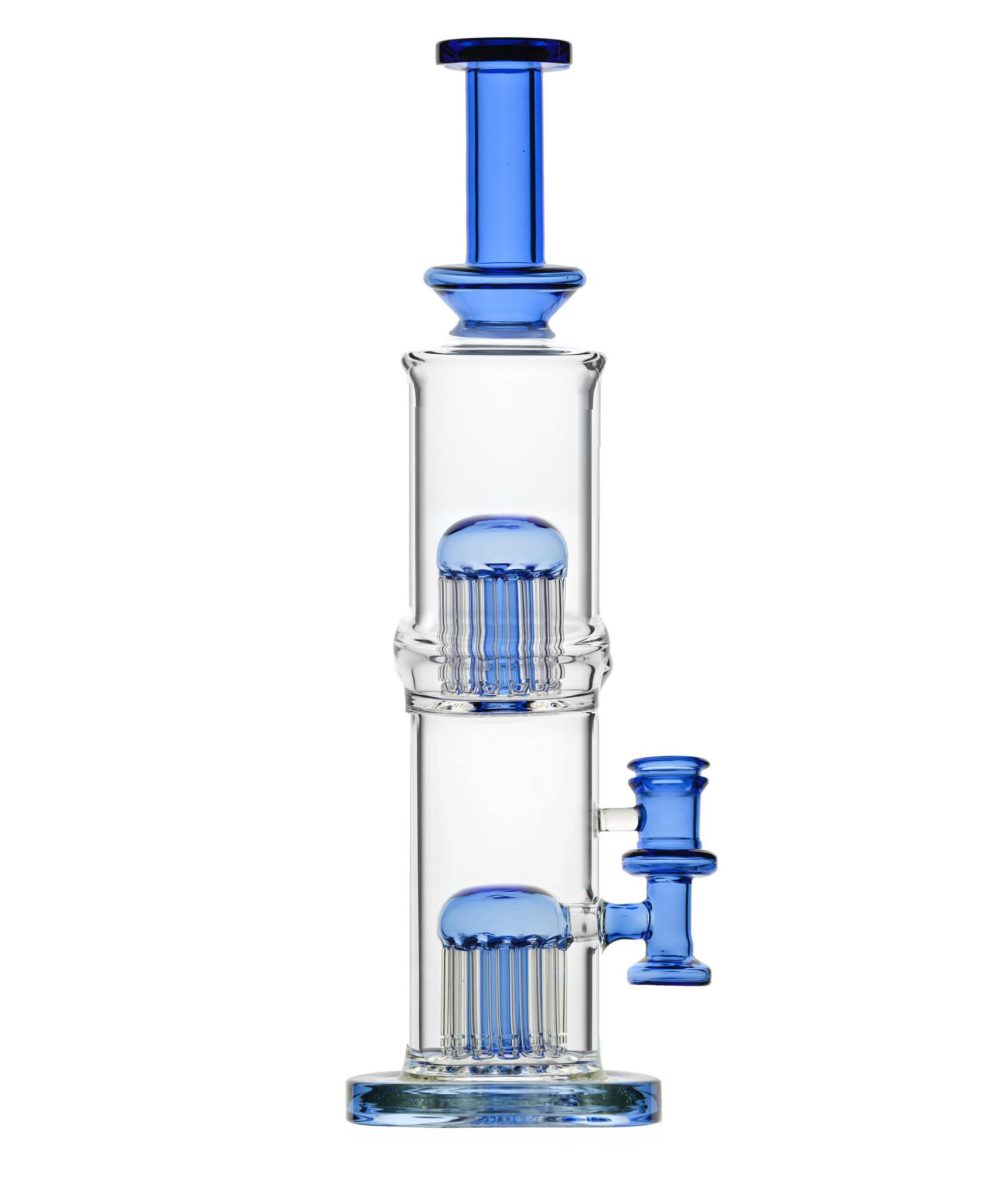 IRIDESCENT GLASS: 13" DOUBLE TREE PERC WATER PIPE