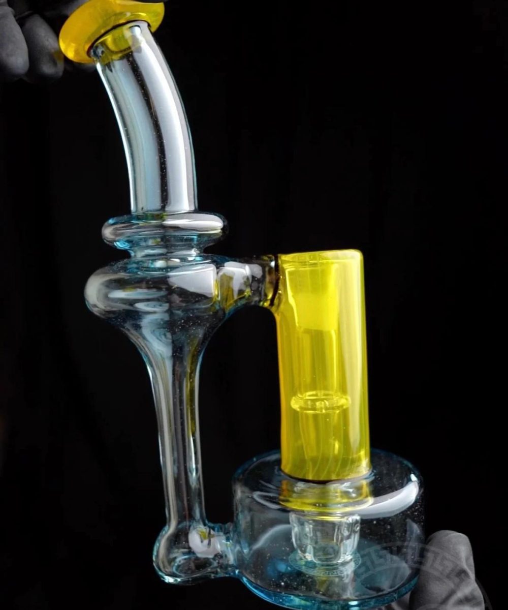 GREEK GLASS: ATOMIC BLUE STARDUST UV AND NORTHSTAR YELLOW RBR