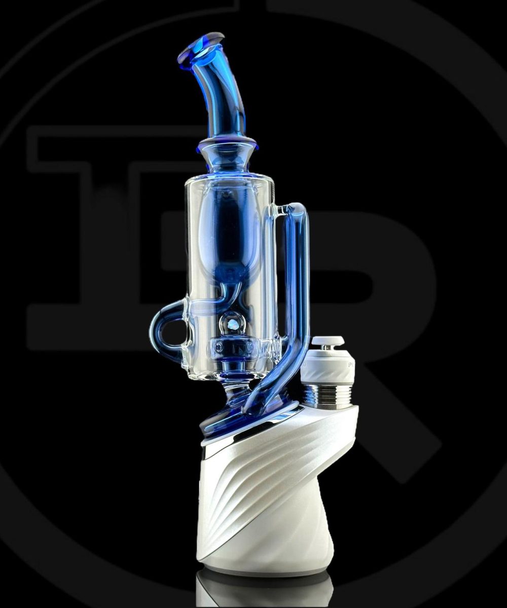 Alternative view of IRIDESCENT GLASS: INDIGLOW INCYCLER WITH ENCASED OPAL PUFFCO PEAK ATTACHMENT