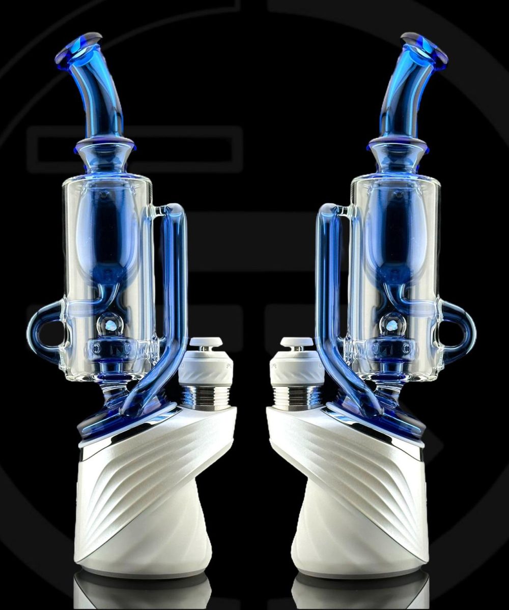 IRIDESCENT GLASS: INDIGLOW INCYCLER WITH ENCASED OPAL PUFFCO PEAK ATTACHMENT