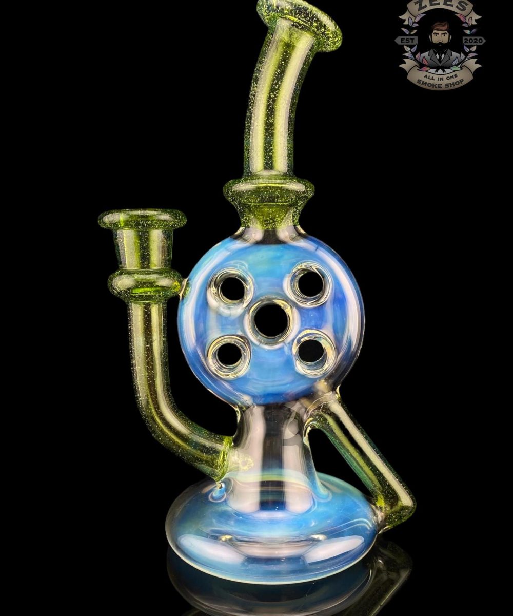 Alternative view of UZZI GLASS: DUMPY RECYCLER #2 SILVER FUME X GREEN STARDUST