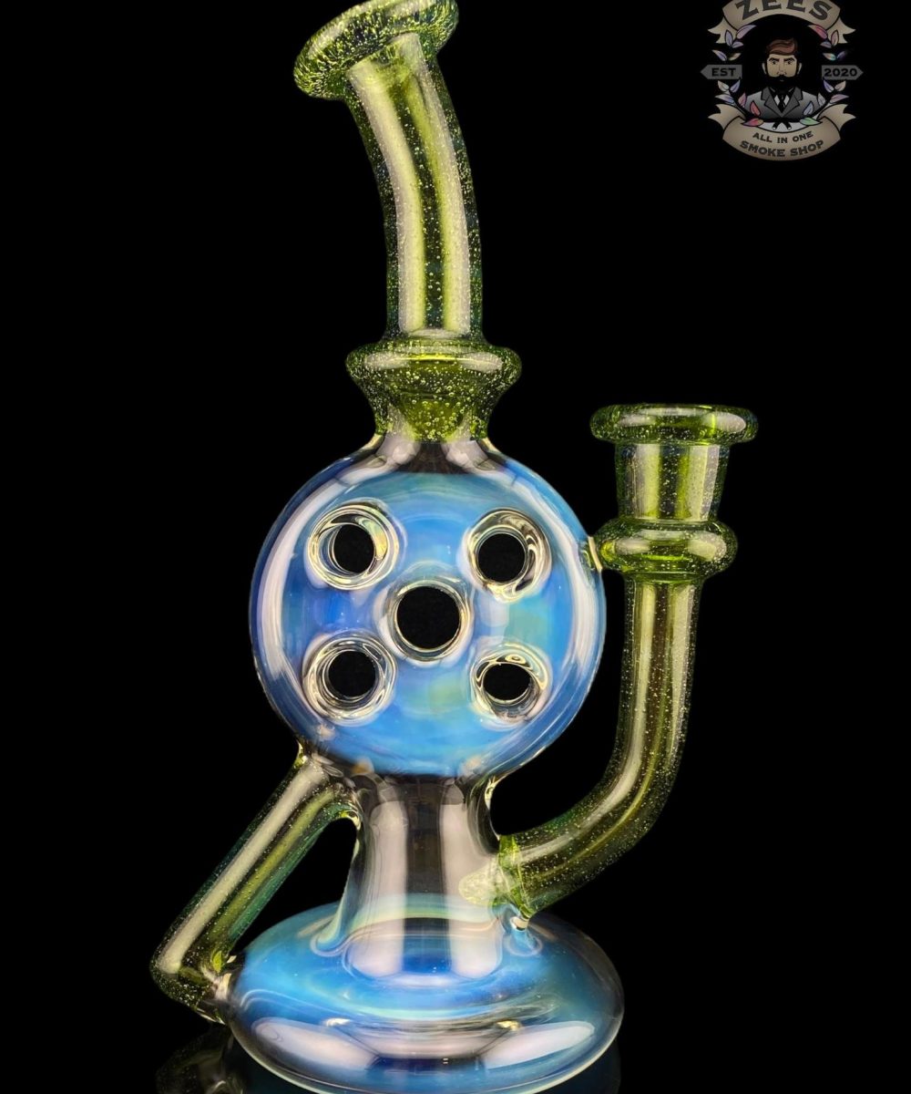 UZZI GLASS: DUMPY RECYCLER #2 SILVER FUME X GREEN STARDUST