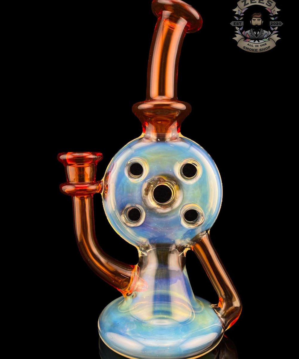 Alternative view of UZZI GLASS: DUMPY RECYCLER #1 SILVER FUME X RED POMP