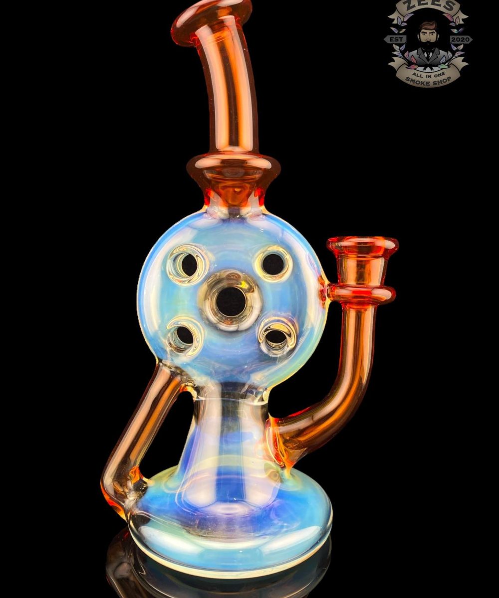 UZZI GLASS: DUMPY RECYCLER #1 SILVER FUME X RED POMP
