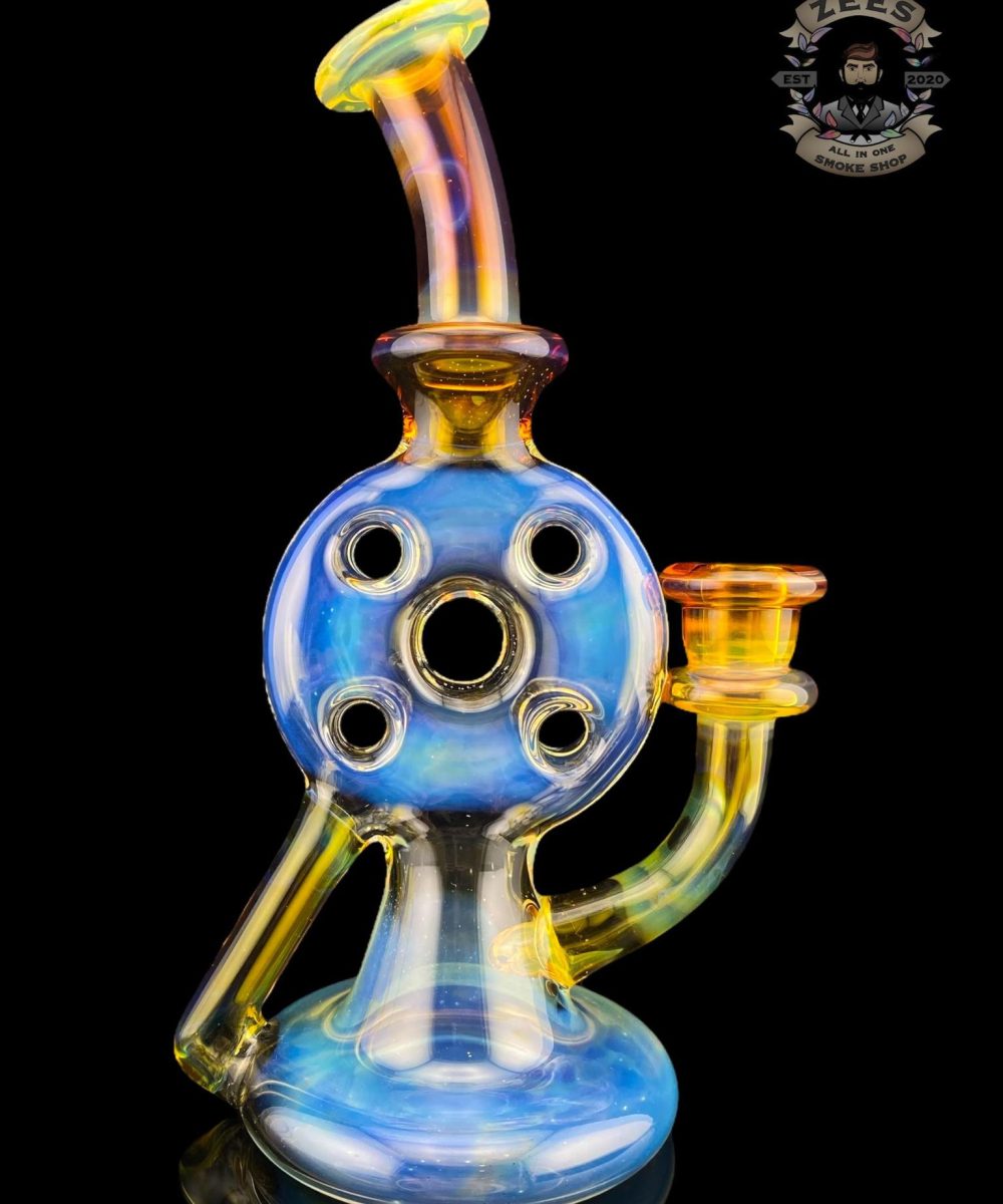 UZZI GLASS: DUMPY RECYCLER #4 SILVER FUME X NS YELLOW