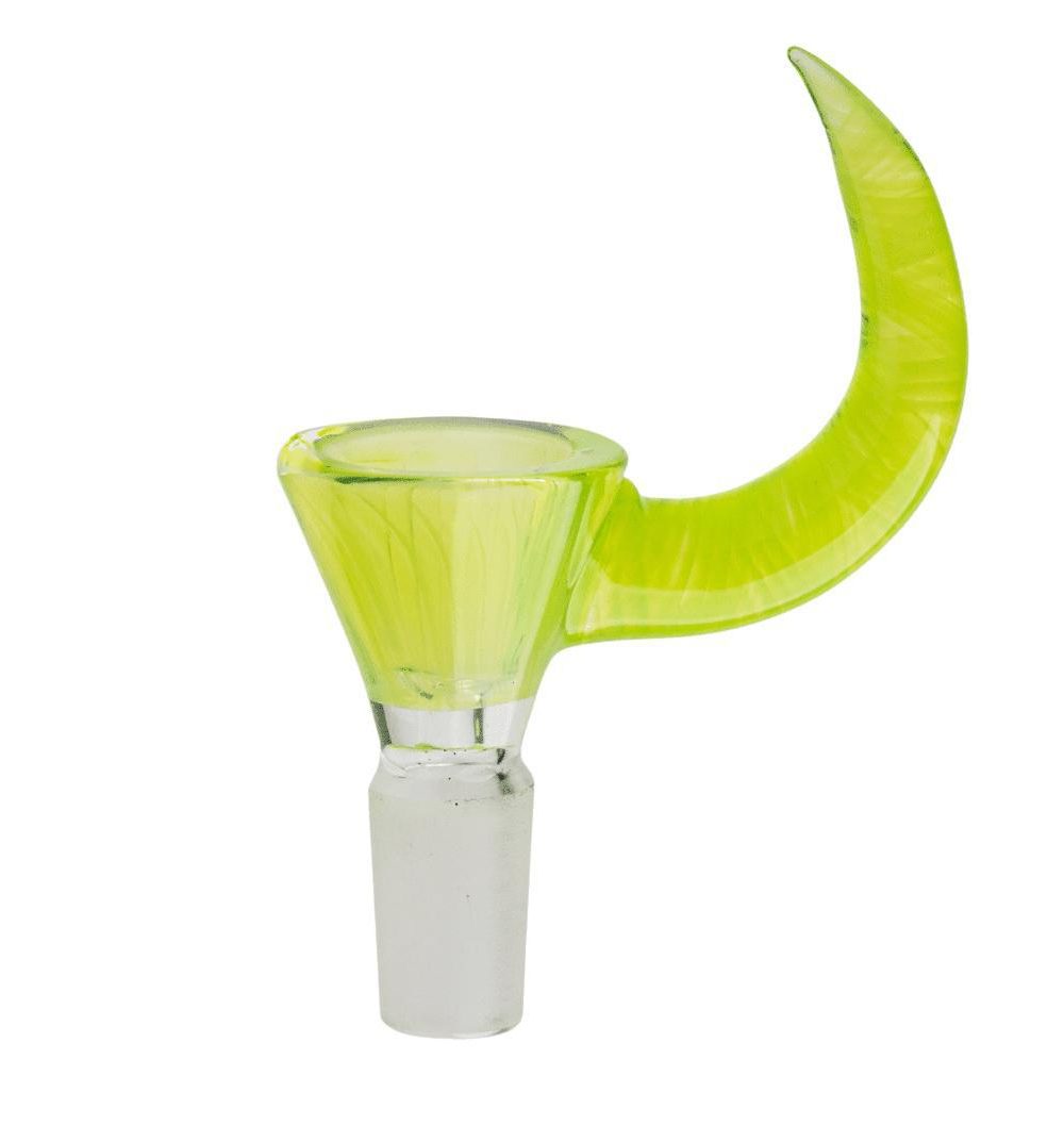 ROOTS GLASS: 14MM SLYME REVERSED HORNED BOWL/FLOWER SLIDE