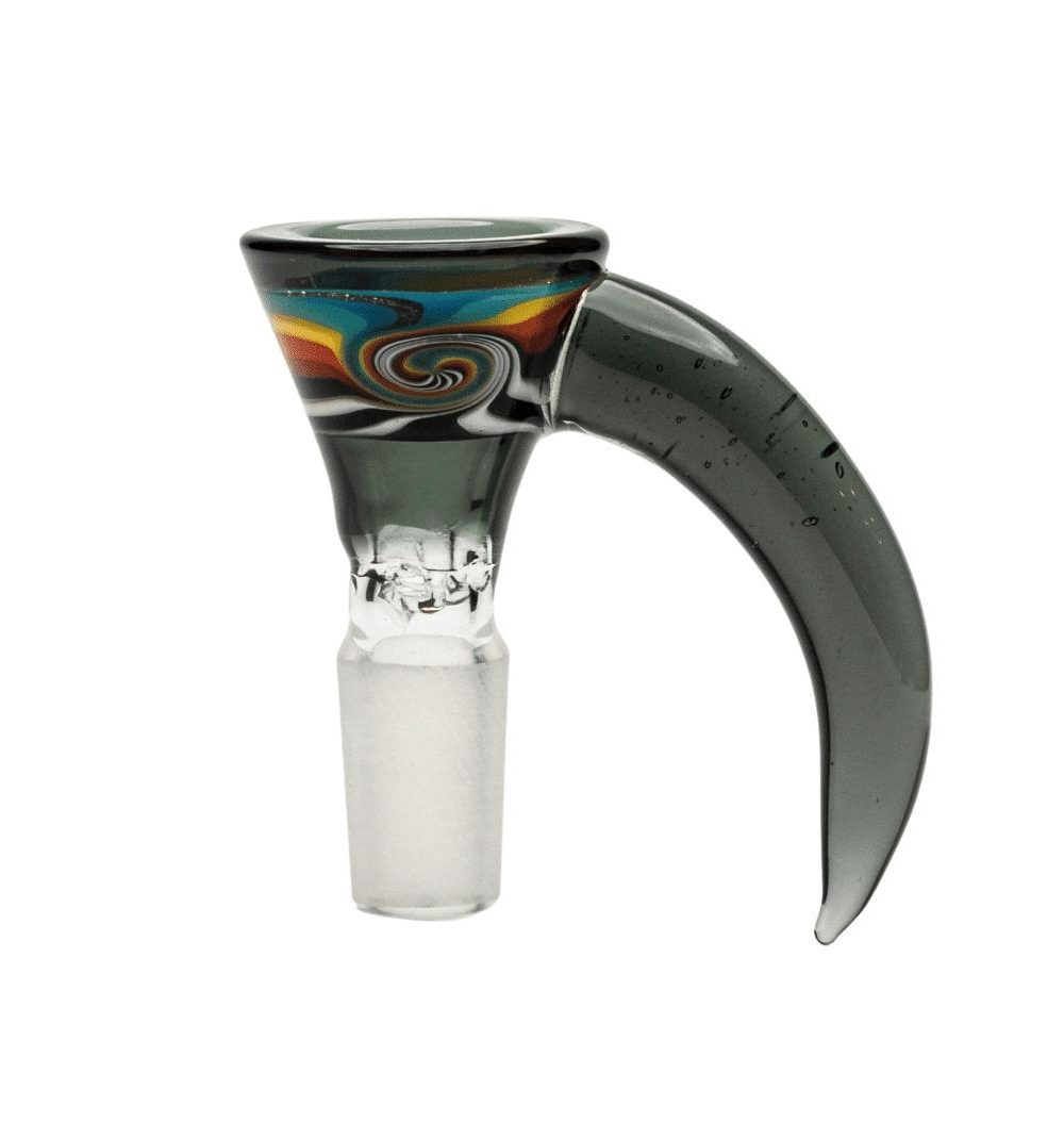 ROOTS GLASS: 14MM WIG WAG 4 HOLE HORN BOWL/FLOWER SLIDE