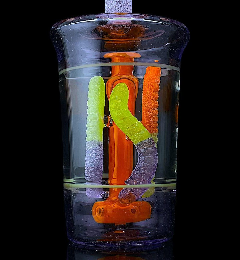 Alternative view of EMPERIAL GLASS: SOUR WORM CUP RIG ANTIDOTE X LIGHT ORANGE X PURPLE LOLLIPOP