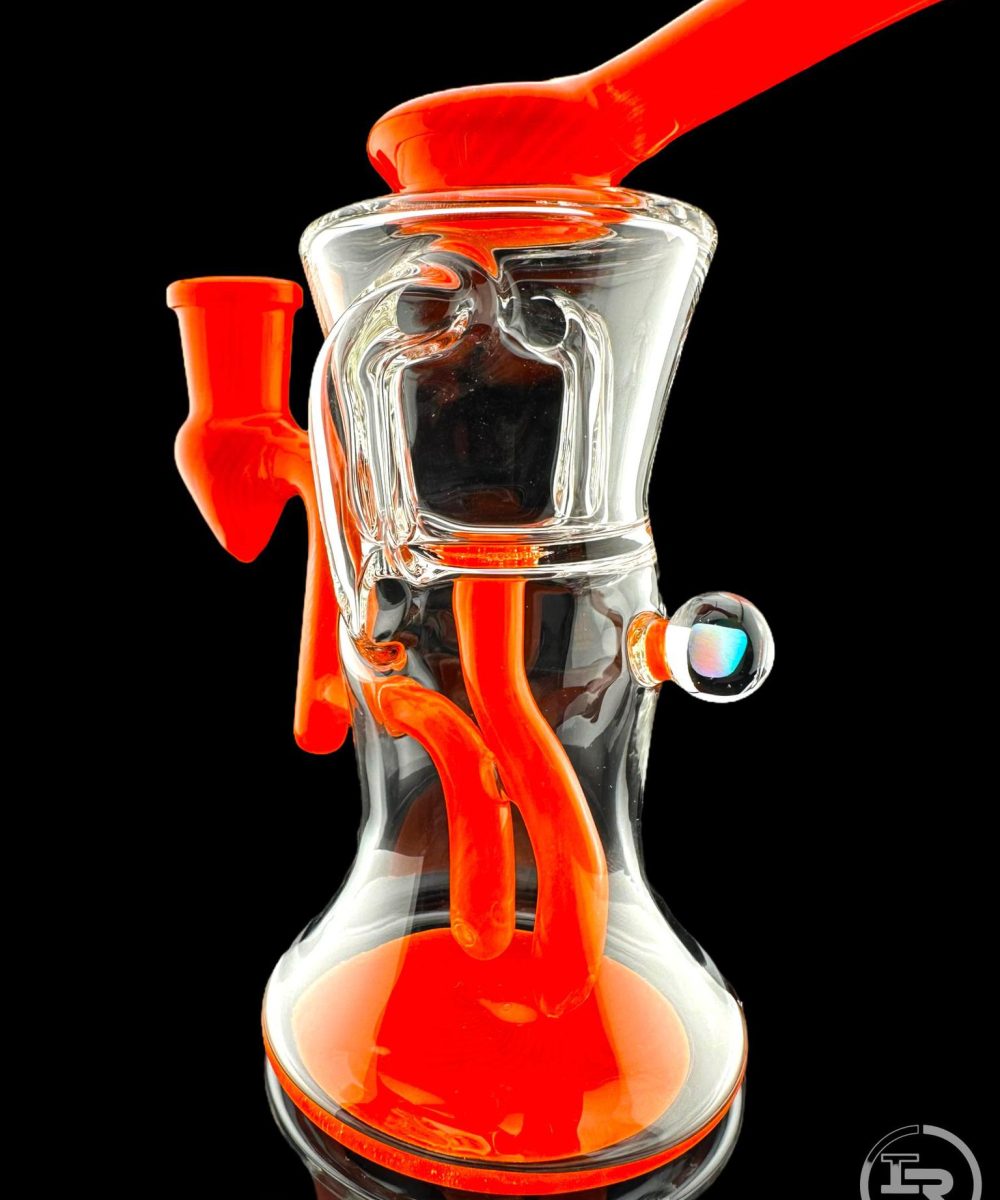 Alternative view of IRIDESCENT GLASS: 8" COLOR ACCENTED GILCYCLER WITH ENCASED OPAL ORANGE SHERBERT