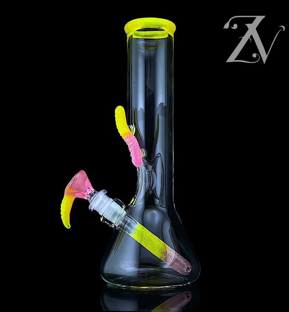 EMPERIAL GLASS: 11" CANDY TUBE YELLOW OPAL X PINK LOLLIPOP