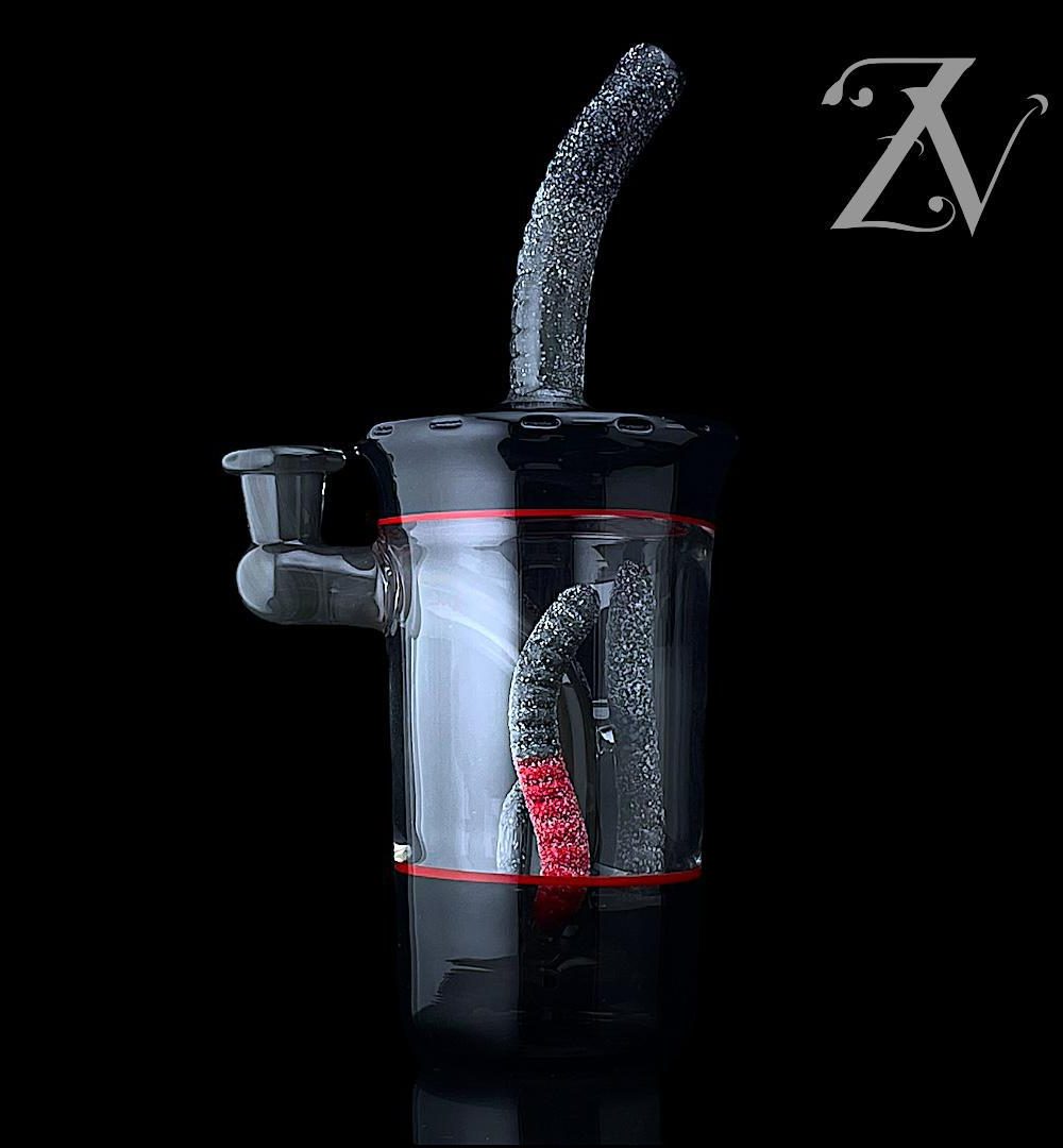 EMPERIAL GLASS: SOUR WORM CUP RIG CAD RED X BLACK PORTLAND GREY
