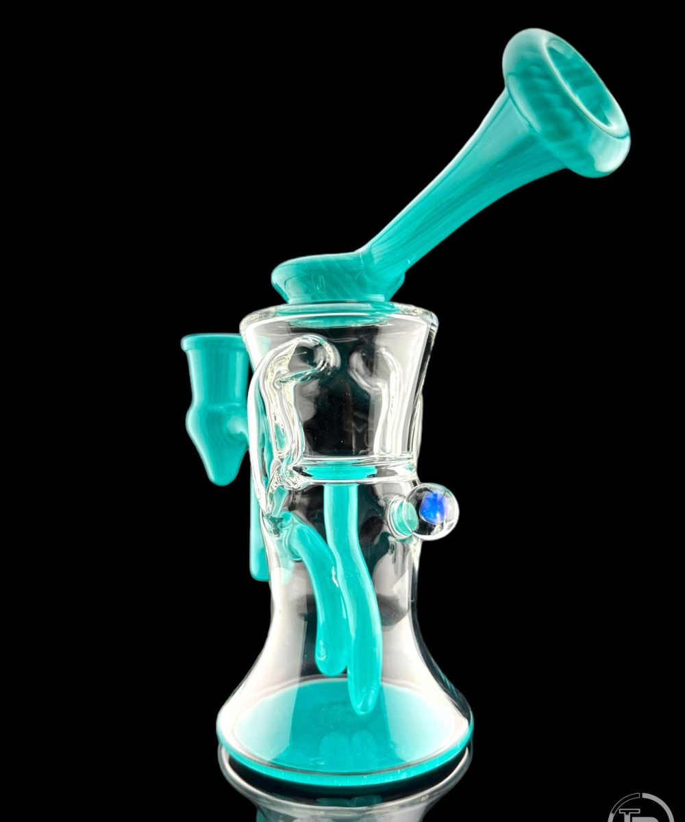 IRIDESCENT GLASS: 8" COLOR ACCENTED GILCYCLER WITH ENCASED OPAL REALLY TEALLY