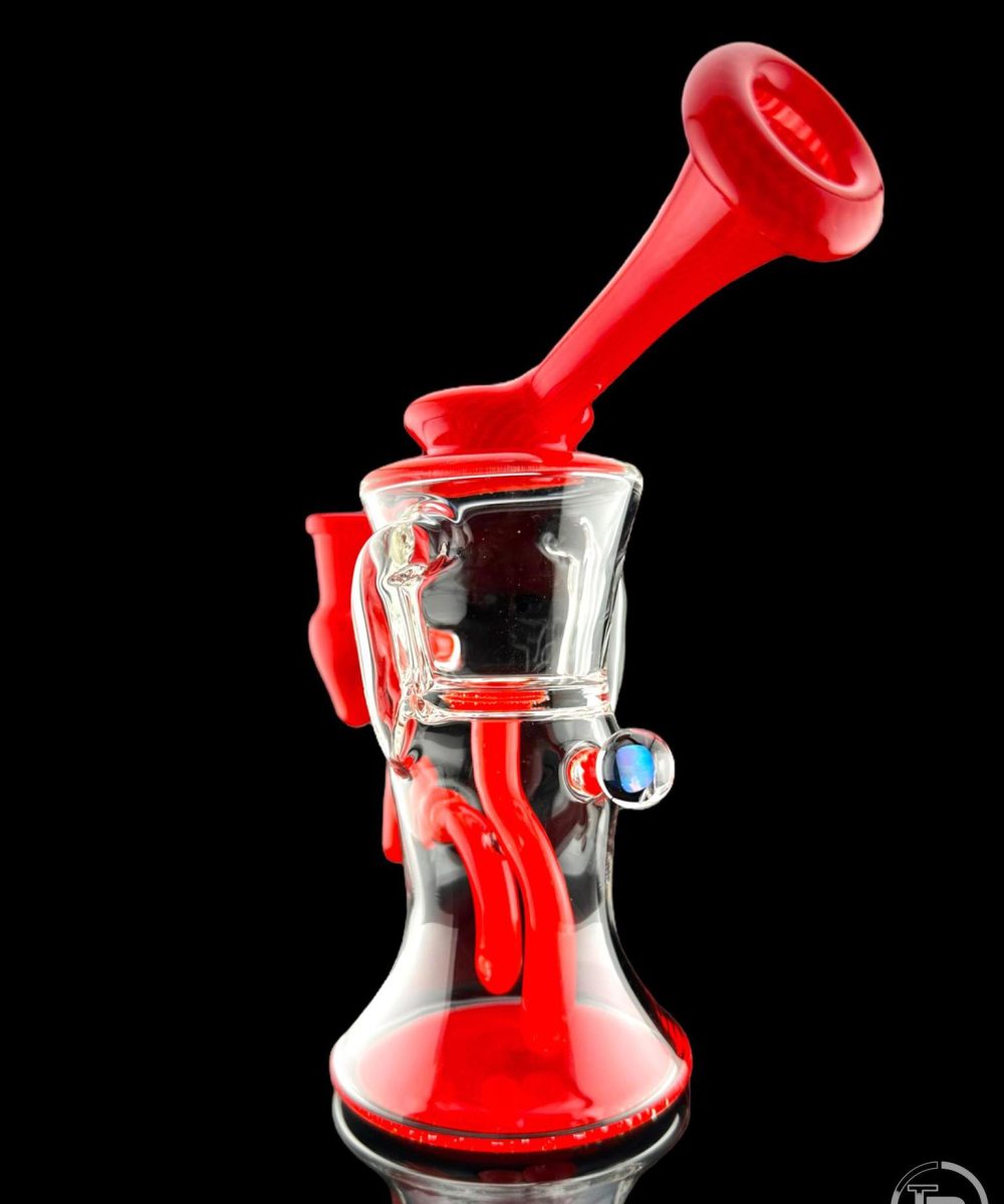 IRIDESCENT GLASS: 8" COLOR ACCENTED GILCYCLER WITH ENCASED OPAL RED CRAYON