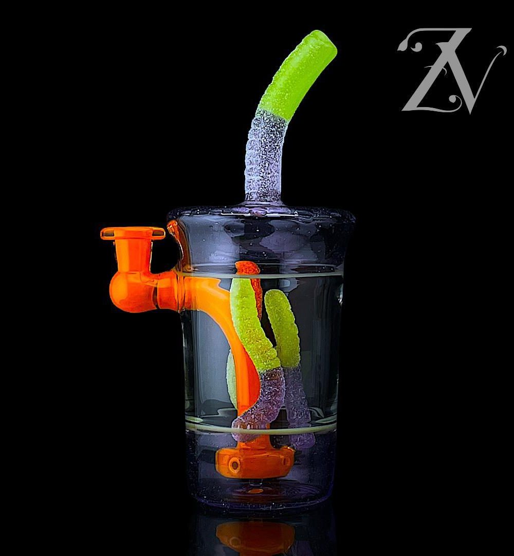 EMPERIAL GLASS: SOUR WORM CUP RIG ANTIDOTE X LIGHT ORANGE X PURPLE LOLLIPOP