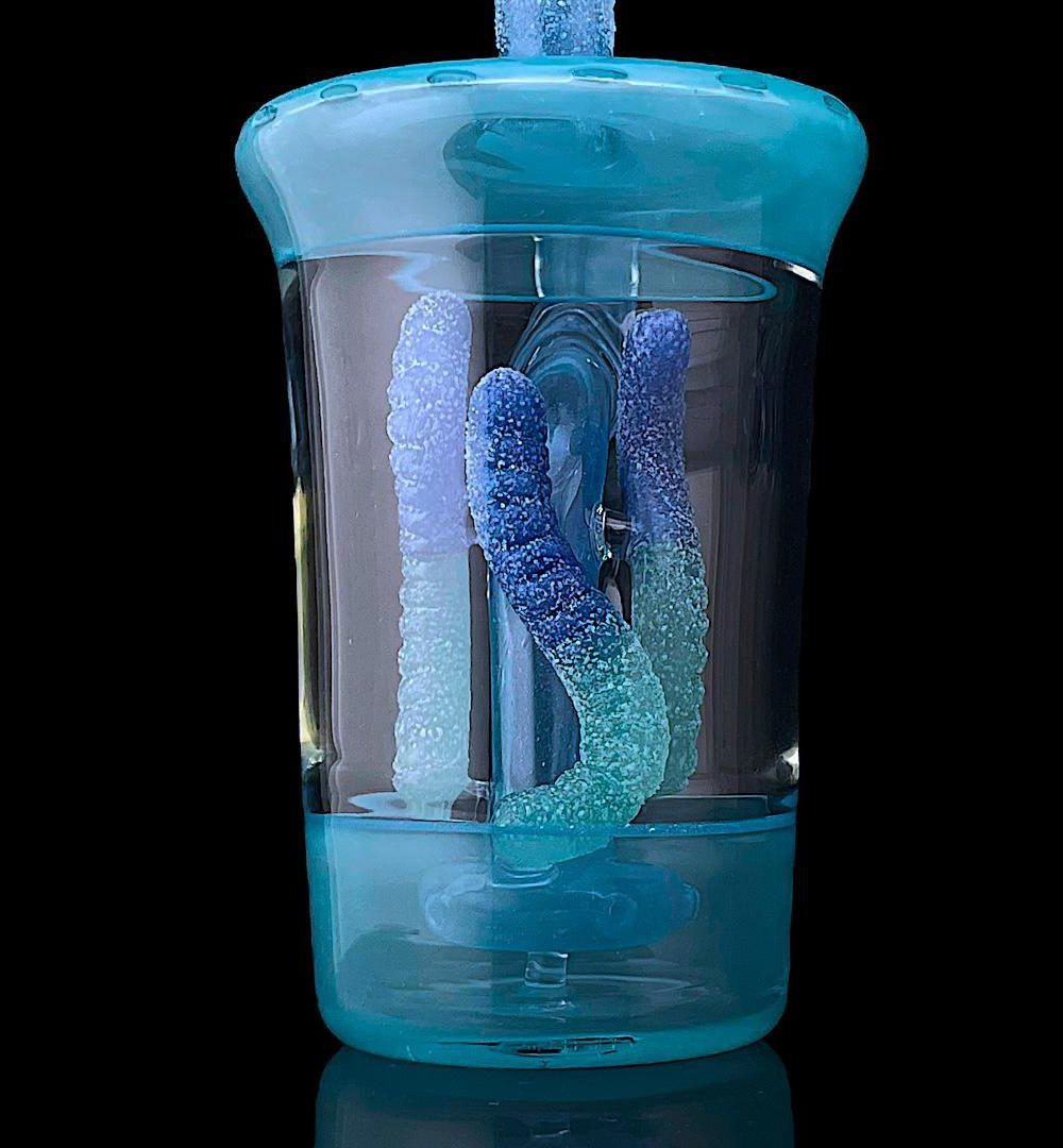 Alternative view of EMPERIAL GLASS: SOUR WORM CUP RIG HAND MIX AQUA X HAND MIX BLUE (BERRY MUFFINS)