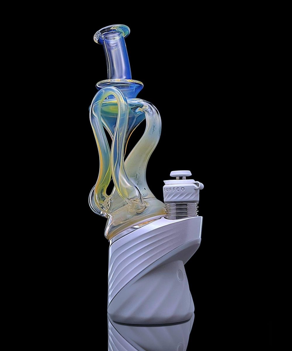DESI B GLASS: FUMED FLOWTOWER RECYCLER PUFFCO PEAK ATTACHMENT